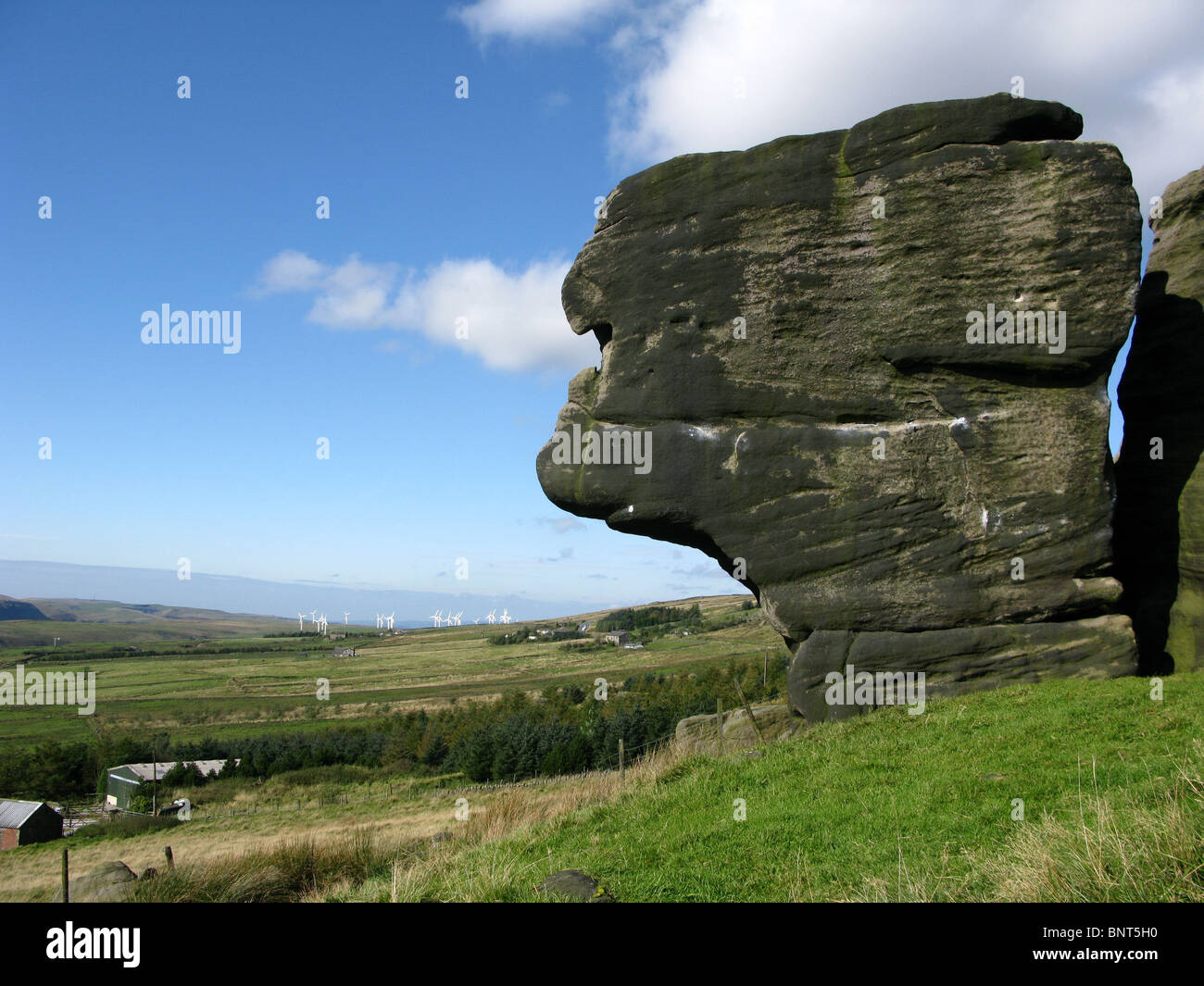 rock face Bridestones Moor Todmorden Calderdale West Yorkshire Stock