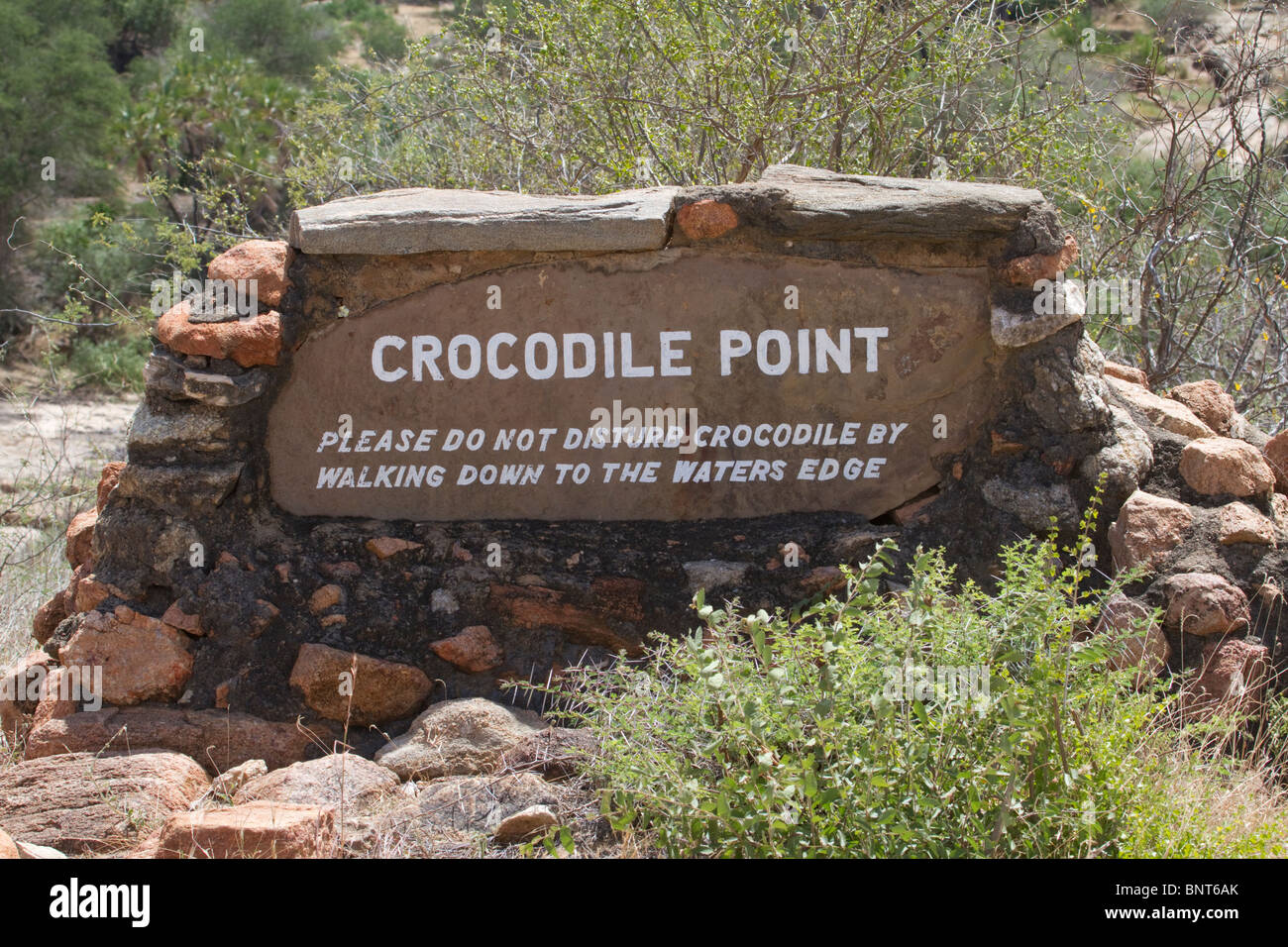 A road sign in Tsavo East national park, Kenya. Stock Photo