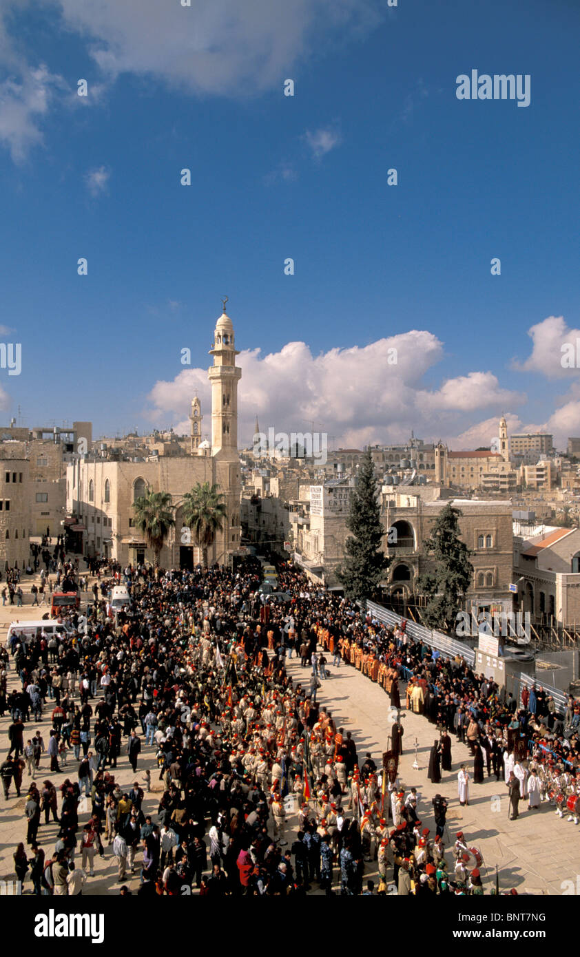 Bethlehem, the Greek Orthodox Christmas procession at Manger Square