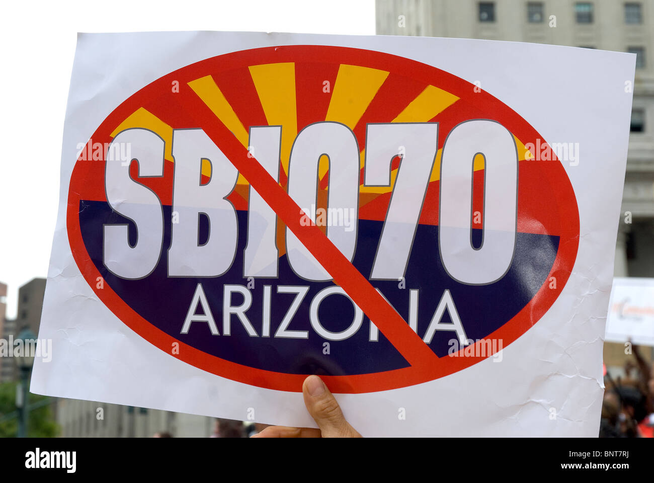 The "We Are All Arizona" march in NYC on July 29th, Brooklyn-Manhattan, Protesting the SB 1070 Arizona Law. Stock Photo