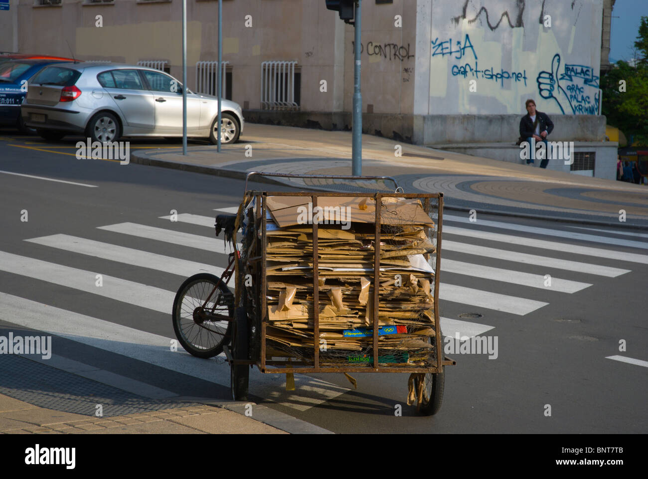 Cart of a cardboard collector Belgrade Serbia Europe Stock Photo