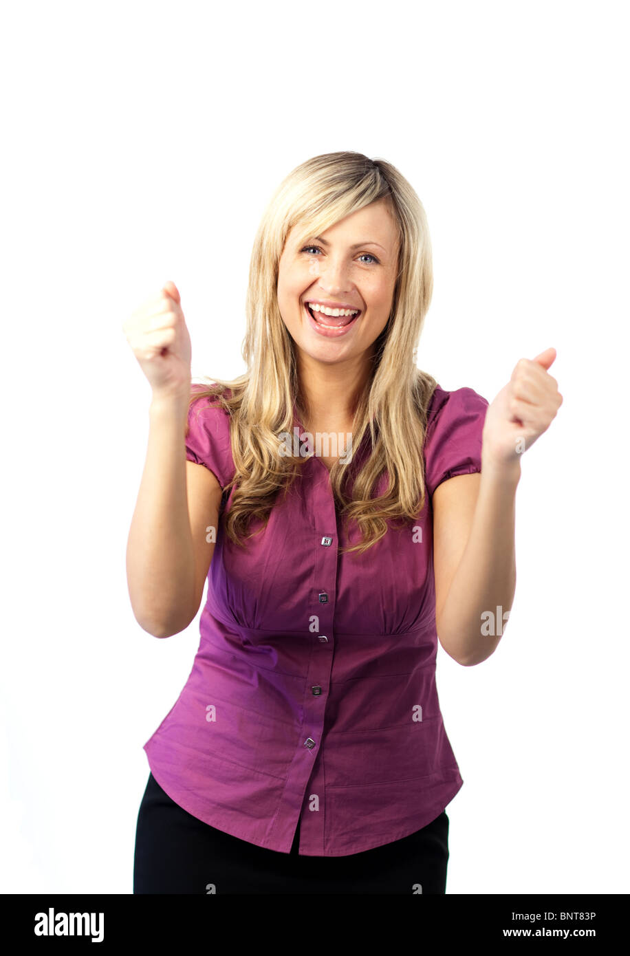Woman happy excited smile thumbs up hi-res stock photography and images ...
