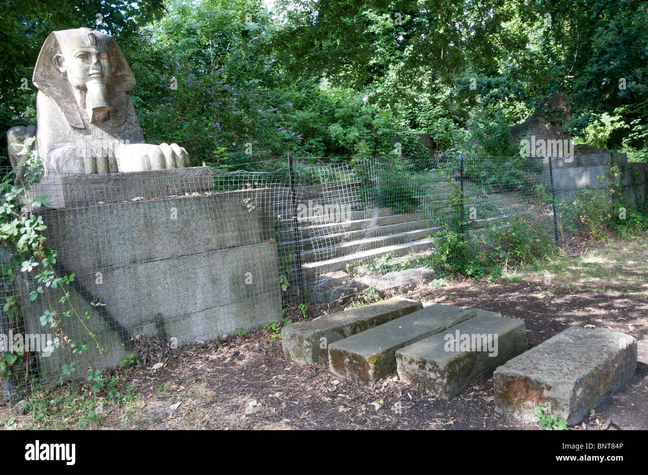 A Sphinx - part of the ruins of the Crystal Palace in South London Stock Photo