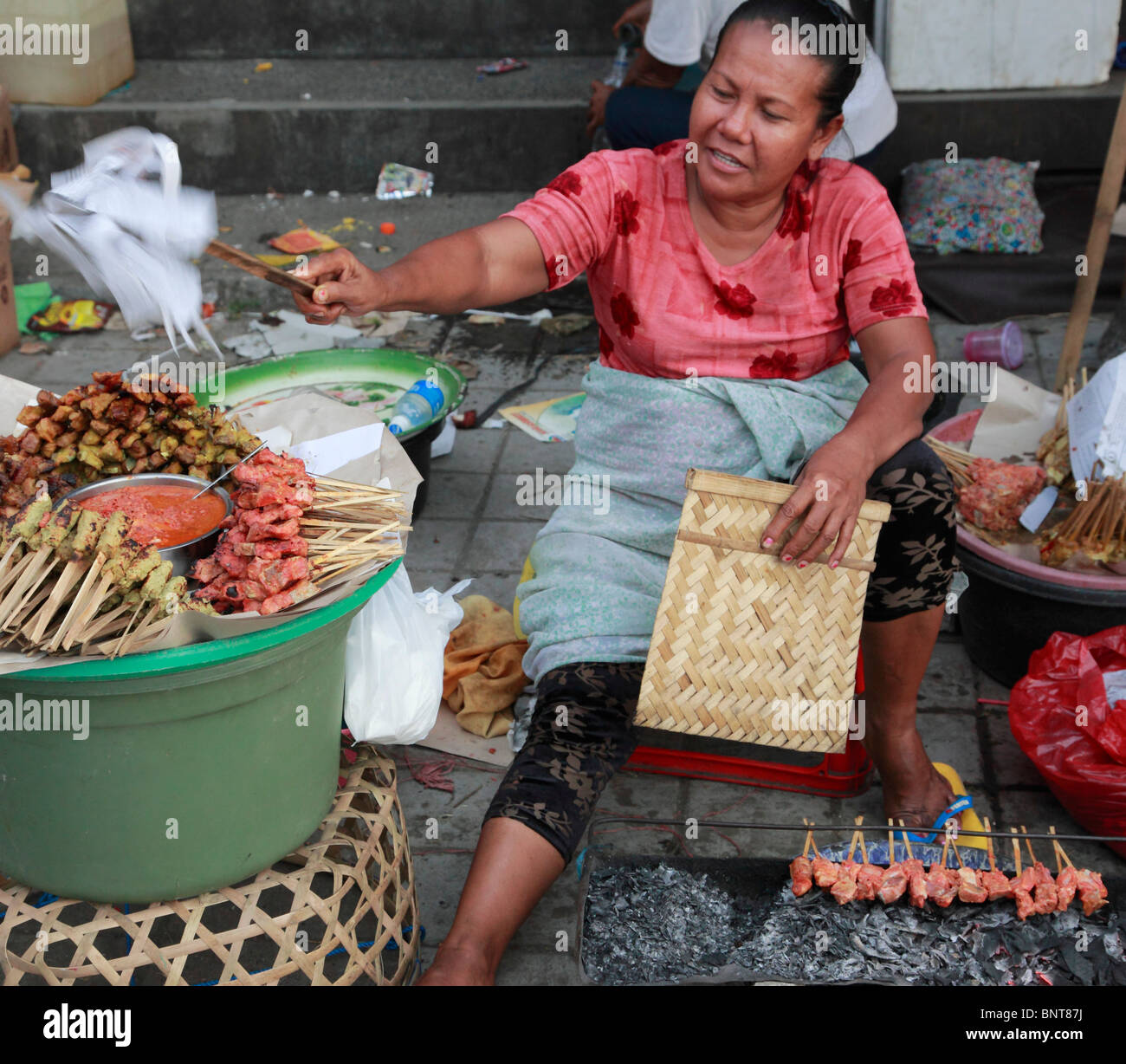 Indonesia, Bali, Mas, satay vendor, street food Stock Photo 30651478