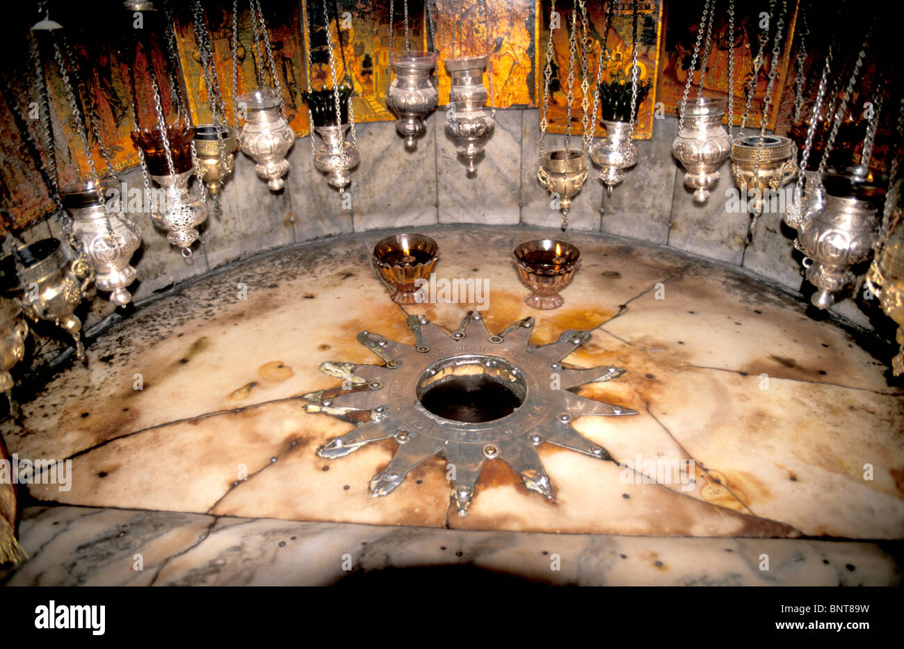 Bethlehem, the Star of Bethlehem at the Grotto of the Nativity Stock