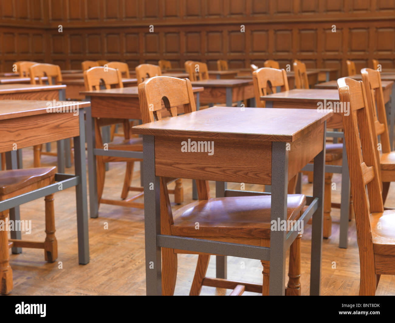 Desks at a lecture hall. University of Toronto, Canada. Stock Photo