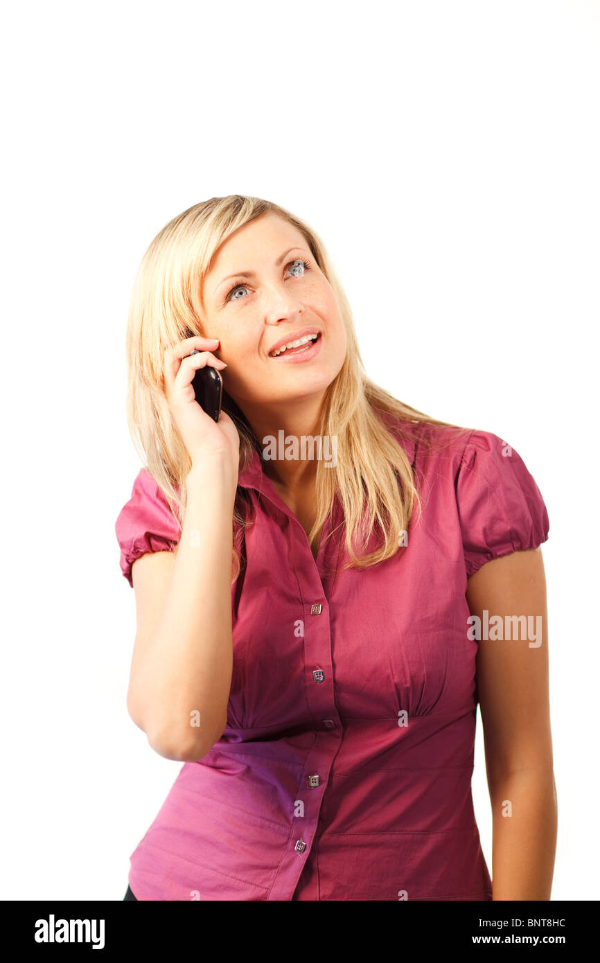 Happy Woman talking on a mobile Phone Stock Photo - Alamy
