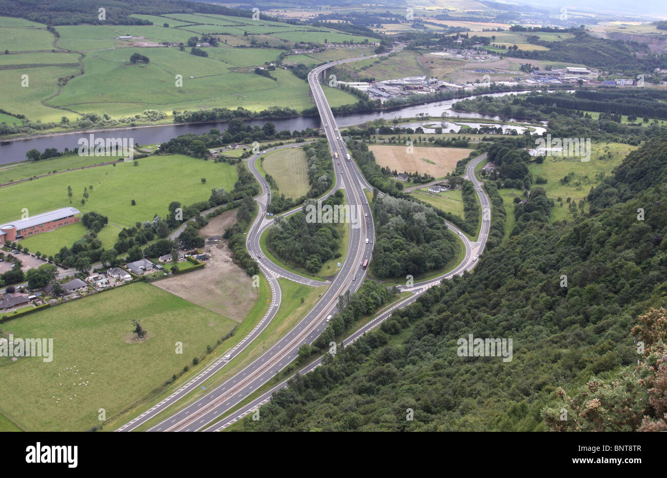aerial view of road junction on M90 near Perth Scotland  July 2010 Stock Photo