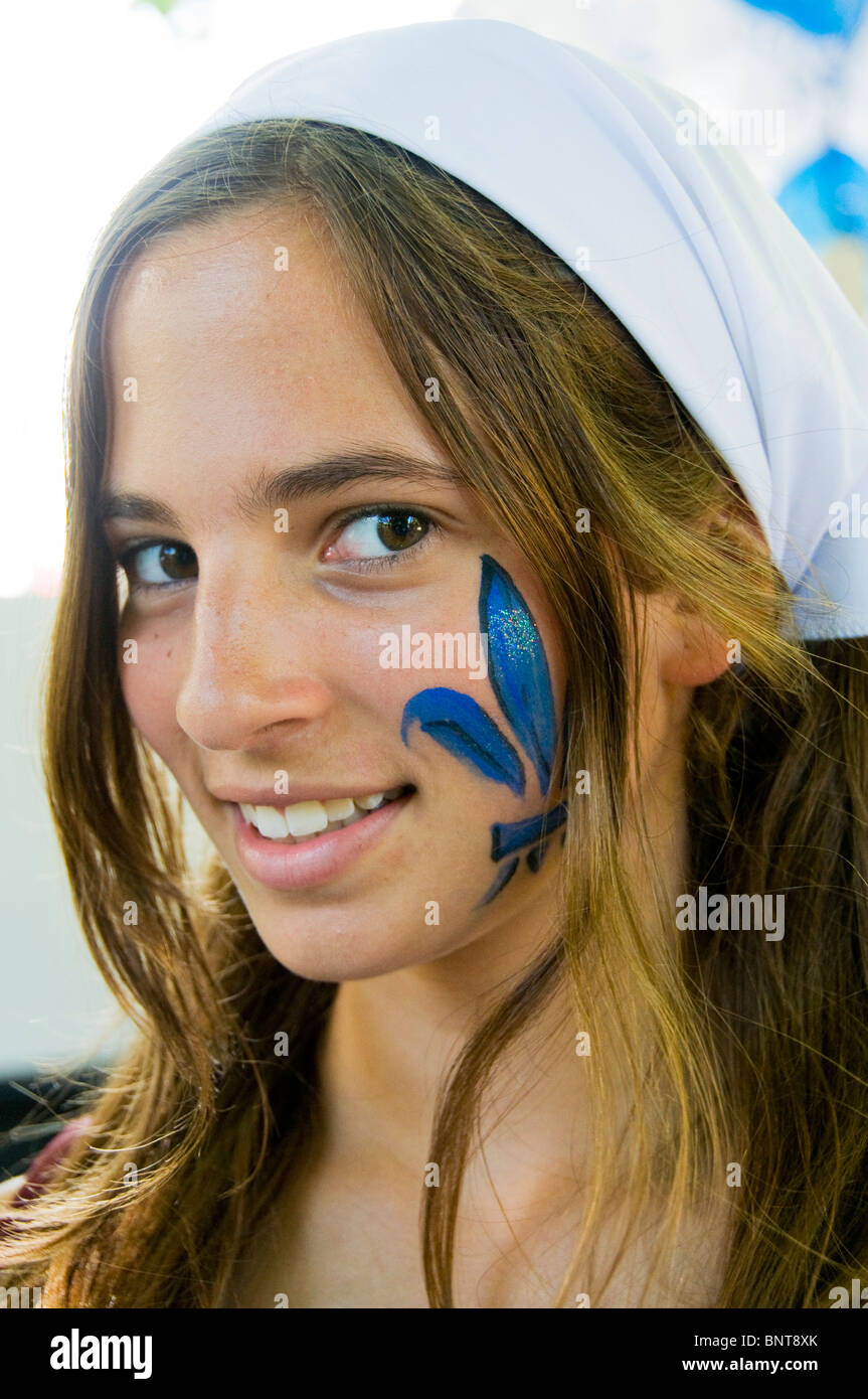French Canadian girl at The St Jean Baptiste Parade Montreal Canada Stock Photo