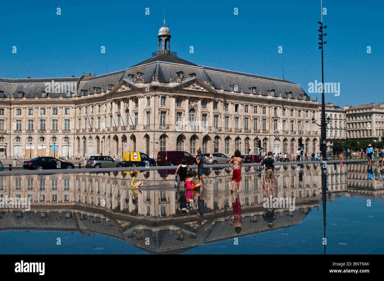 The Water mirror in front of the Stock Exchange Square, Bordeaux, France Stock Photo