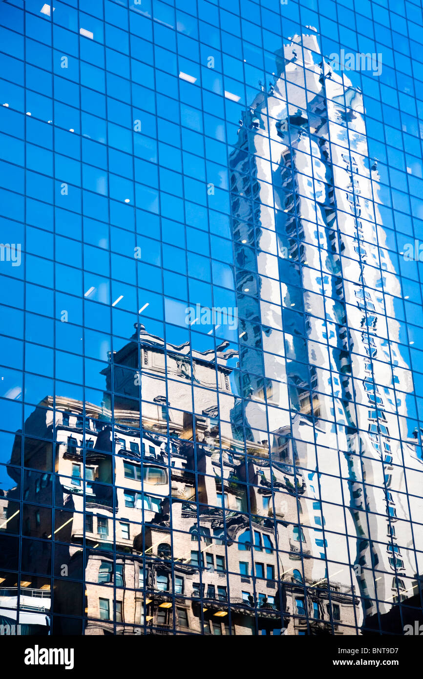 Reflections in the glass windows of the New York Sky scrapers, Manhattan 'New York' City NYC USA America Stock Photo