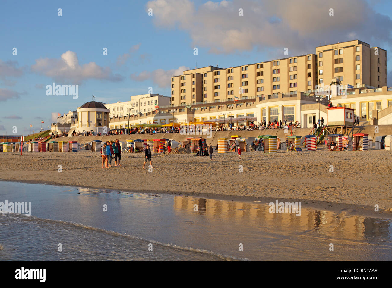 evening at the beach of Borkum Town, Borkum Island, East Friesland, North Sea Coast, Lower Saxony, Germany Stock Photo