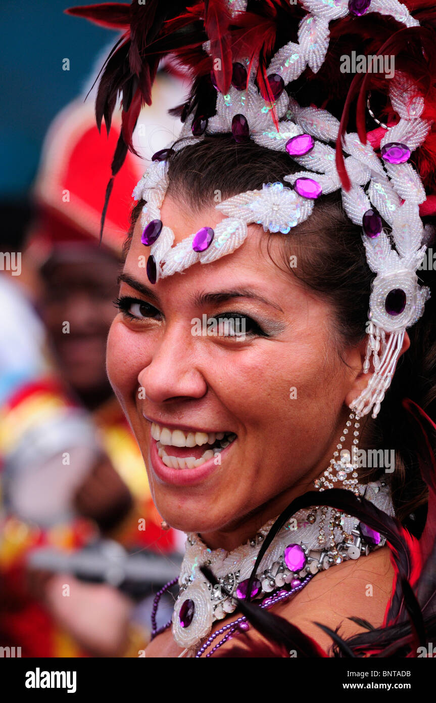 Portrait of a Samba Dancer at The Carnaval del Pueblo Latin American Carnival Festival, London, England, UK Stock Photo