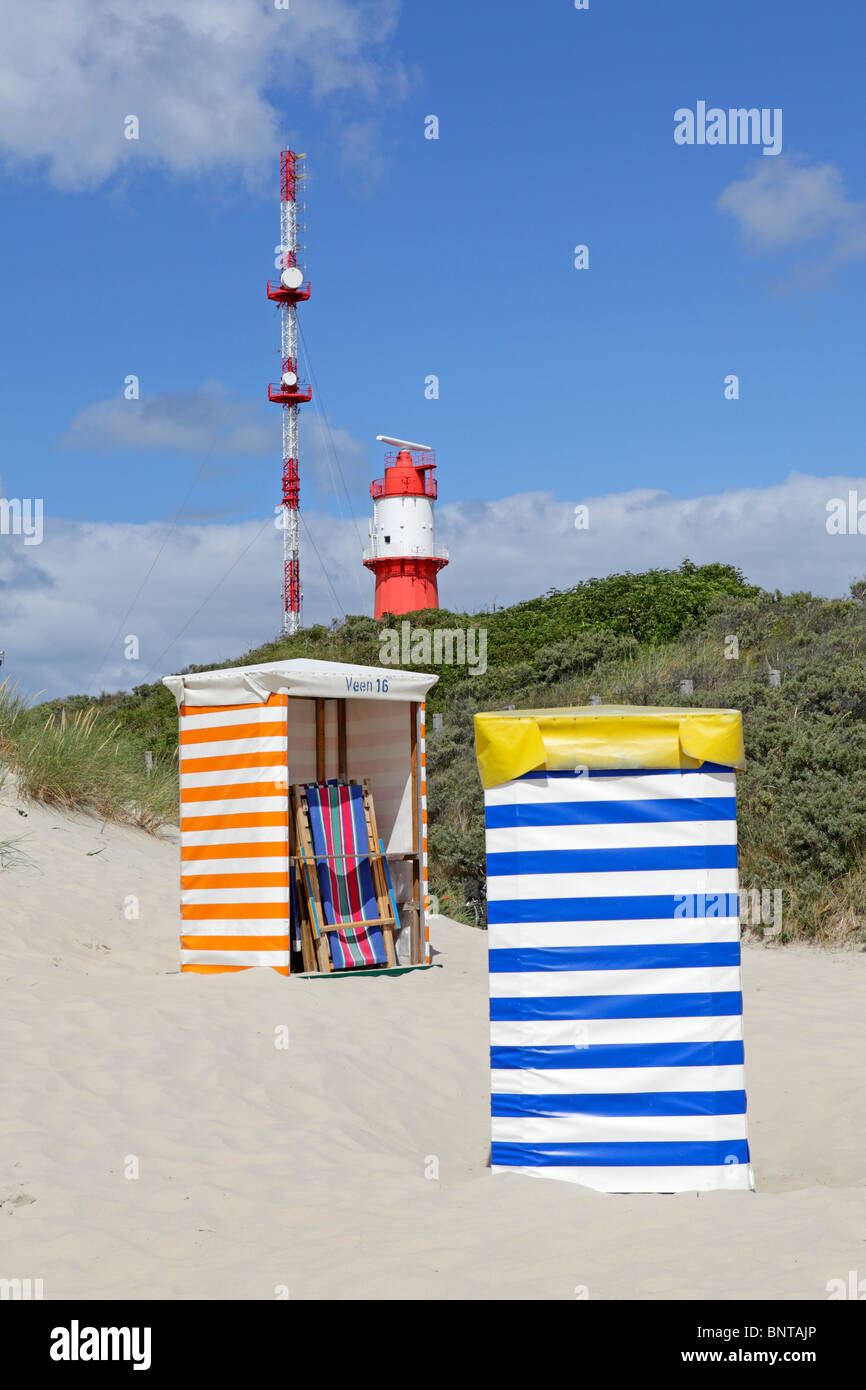 south beach and electric lighthouse of Borkum Island, East Friesland, North Sea Coast, Lower Saxony, Germany Stock Photo
