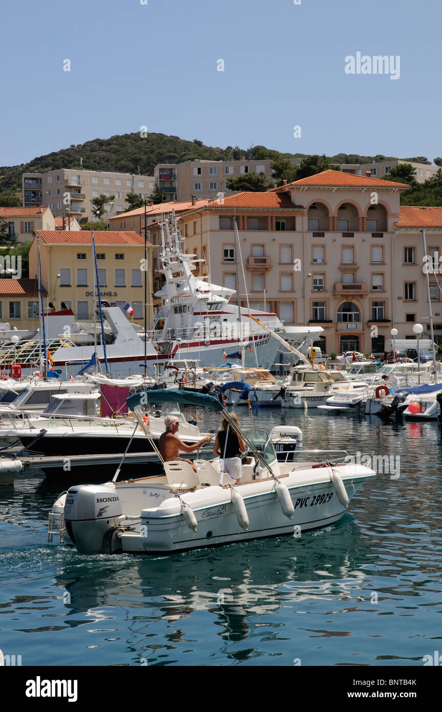 Leisure boating a day boat in the harbour at Port Vendres southern