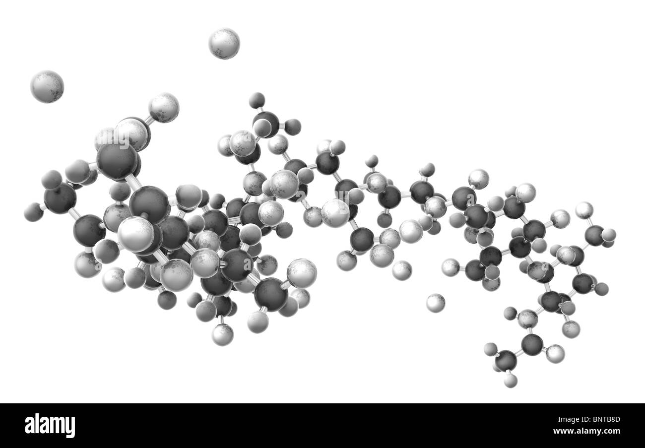 hyaluranic acid molecule in 3D gray scale illustration - rendered with reflective materials Stock Photo