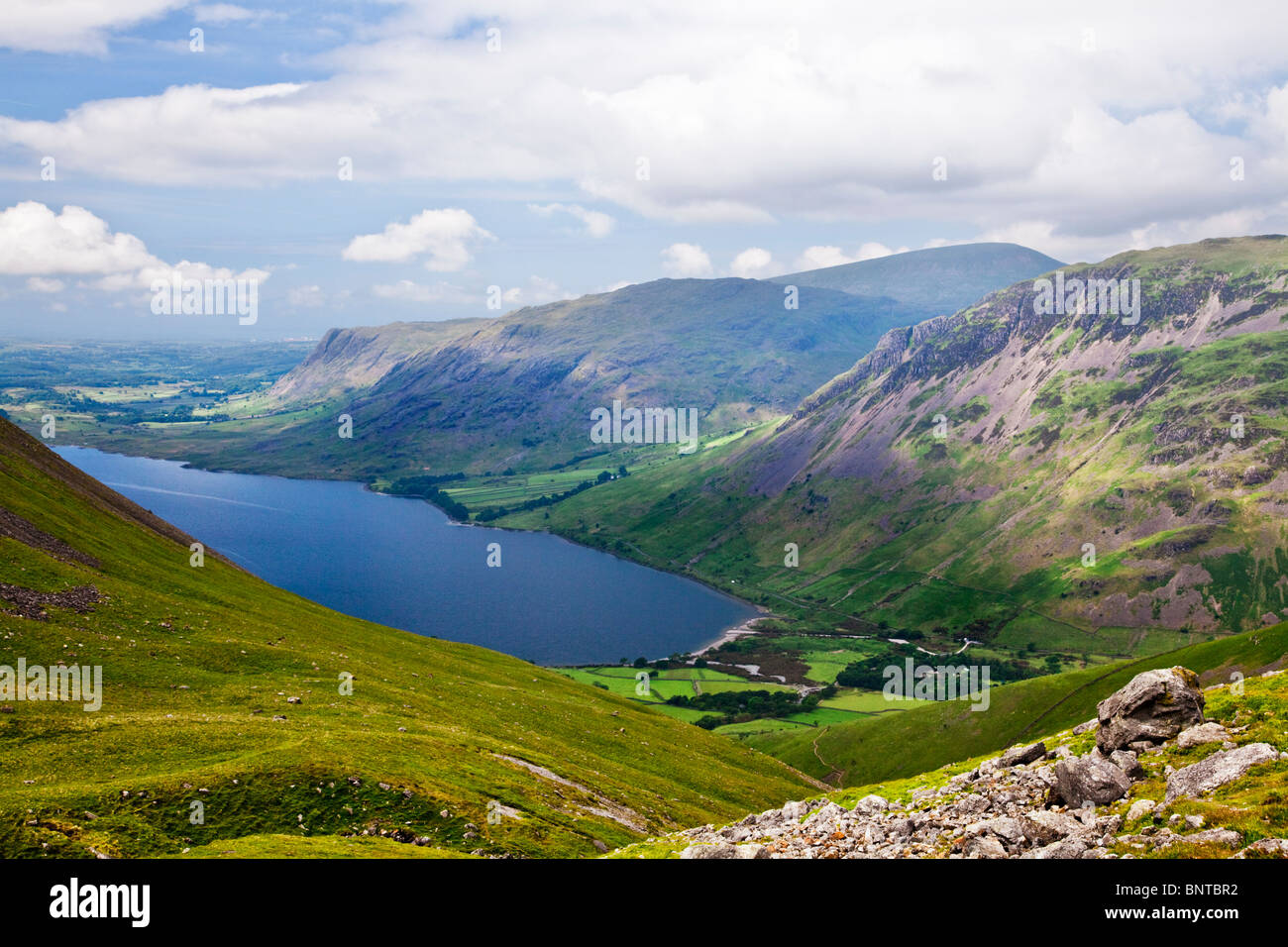 View over Wastwater from the Wasdale Head route up to Scafell Pike Stock Photo