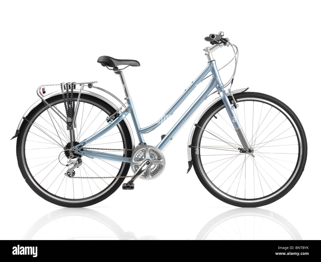 Classic style light blue womens bicycle isolated on white background Stock Photo