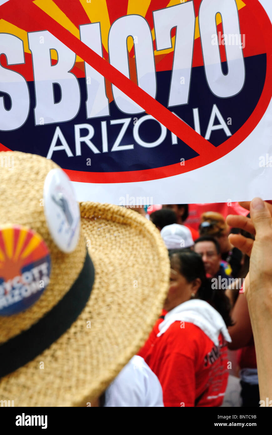 The "We Are All Arizona" march in NYC on July 29th, Brooklyn-Manhattan, Protesting the SB 1070 Arizona Law. Stock Photo