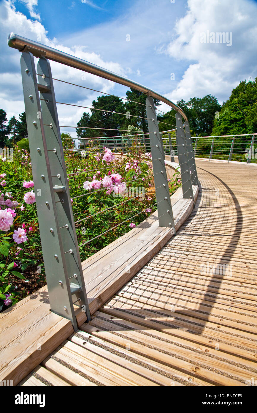 The futuristic walk way above the new Rose Garden in the Savill Gardens, part of the Royal Landscape, near Windsor, England, UK Stock Photo