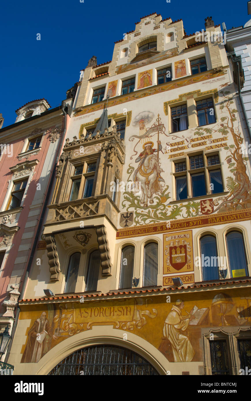 U Storch house at Staromestske namesti the old town square Prague Czech Republic Europe Stock Photo