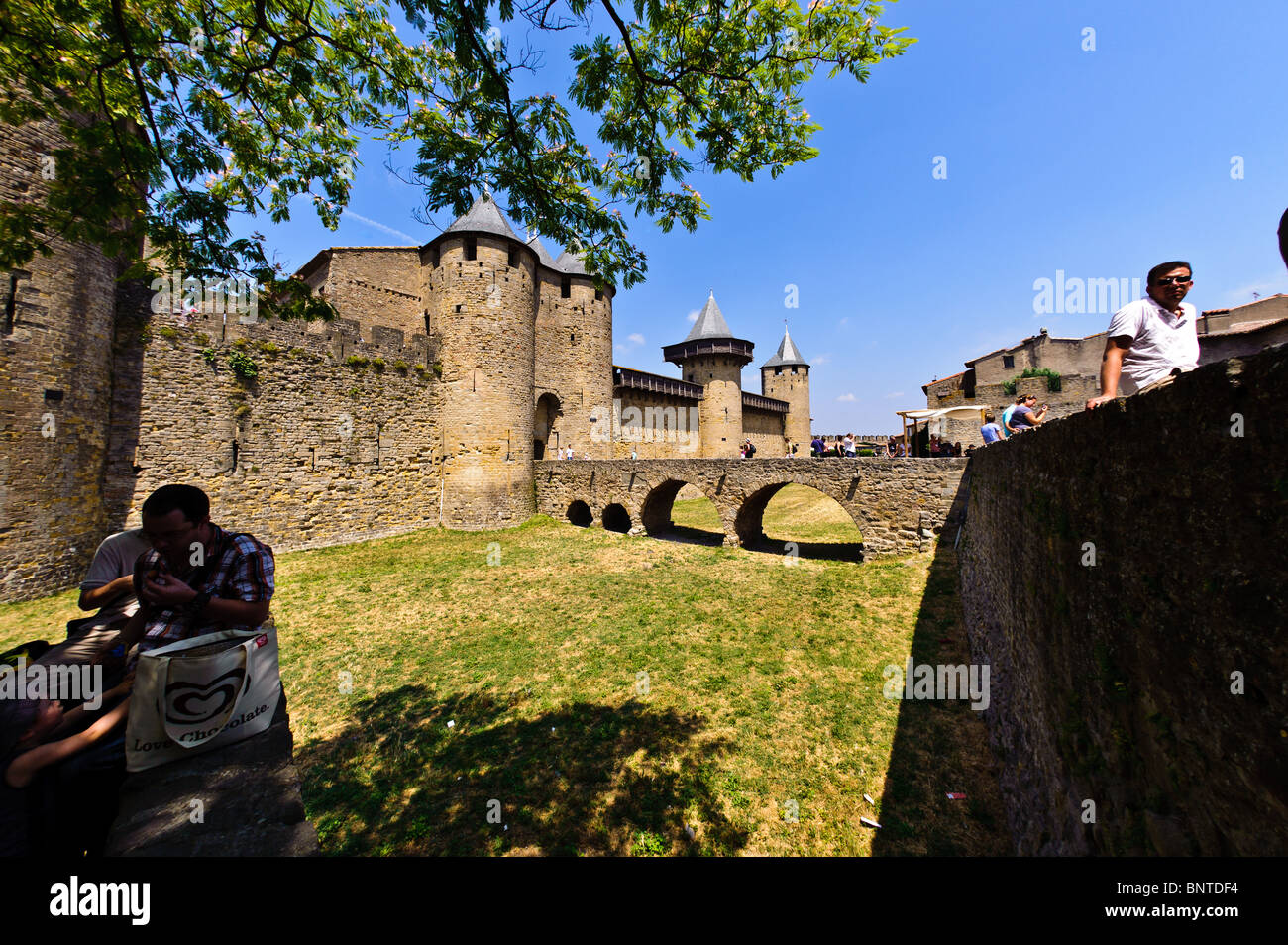 The medieval walled city in Carcassonne , France Stock Photo - Alamy