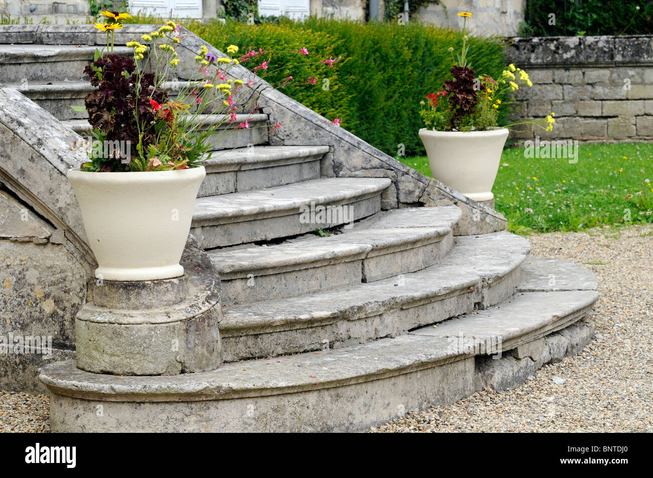 Stone steps and flower pots Stock Photo Alamy
