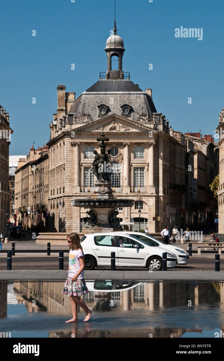 The Water mirror in front of the Stock Exchange Square, Bordeaux, France Stock Photo