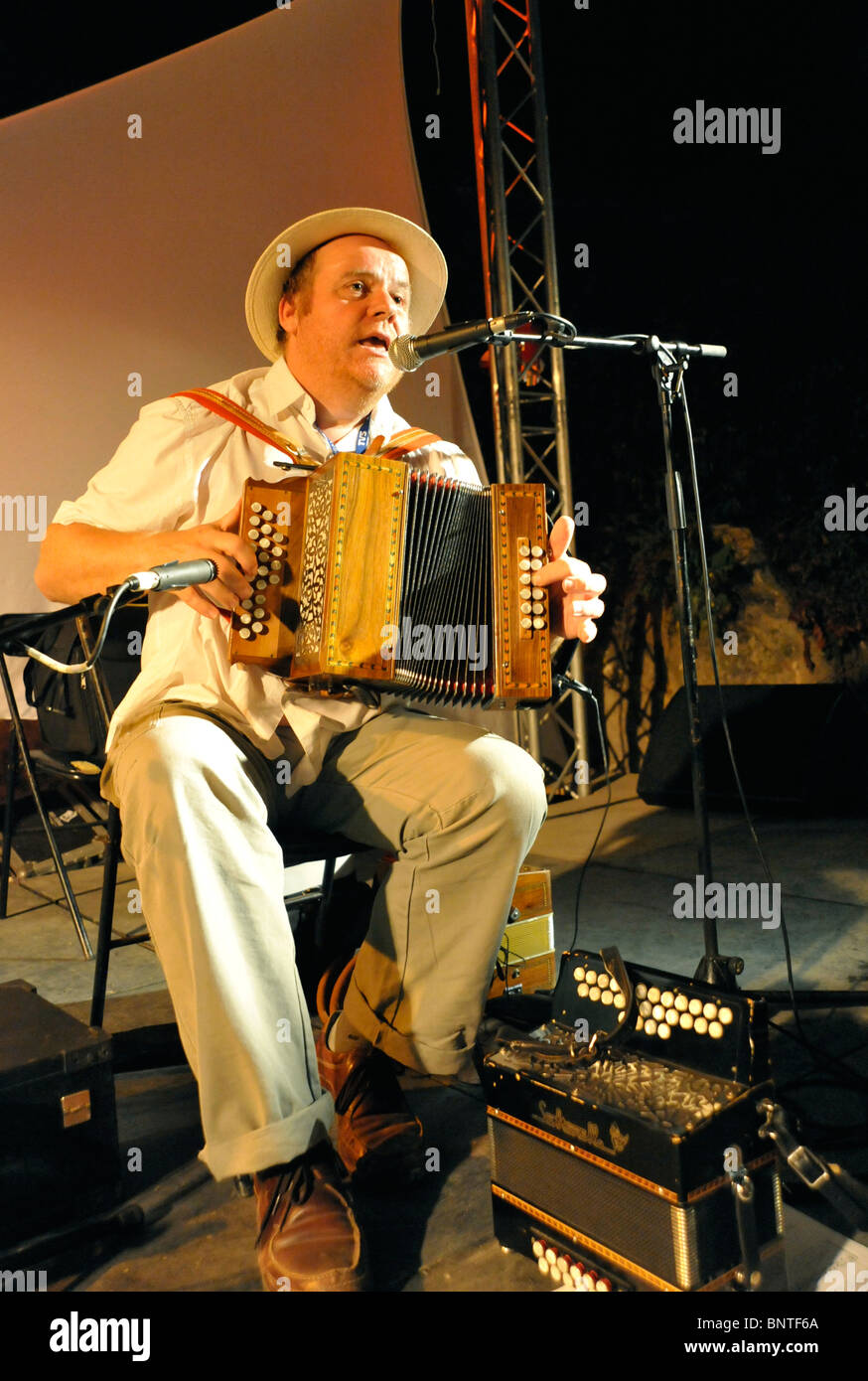 Accordionist playing diatonic accordions Parthenay Deux-Sevres France Stock Photo