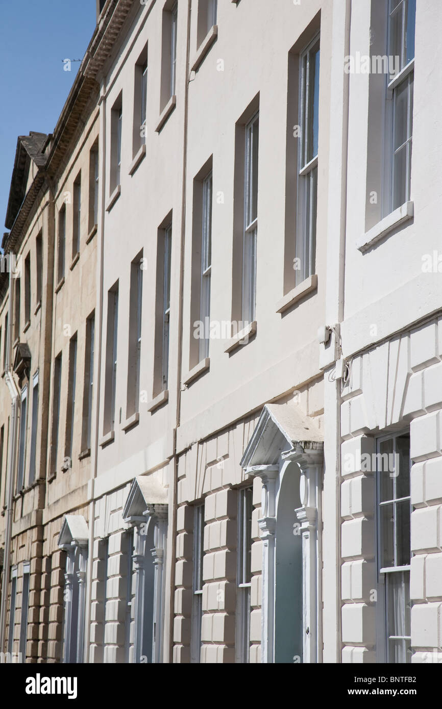 Detail of the frontage of Georgian terraced houses on West Mall, Clifton, Bristol, England. Stock Photo