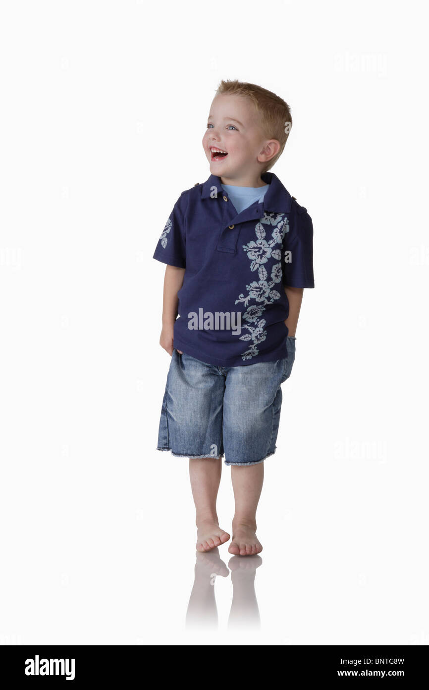 Young Boy in Blue Shirt Laughing Stock Photo Alamy