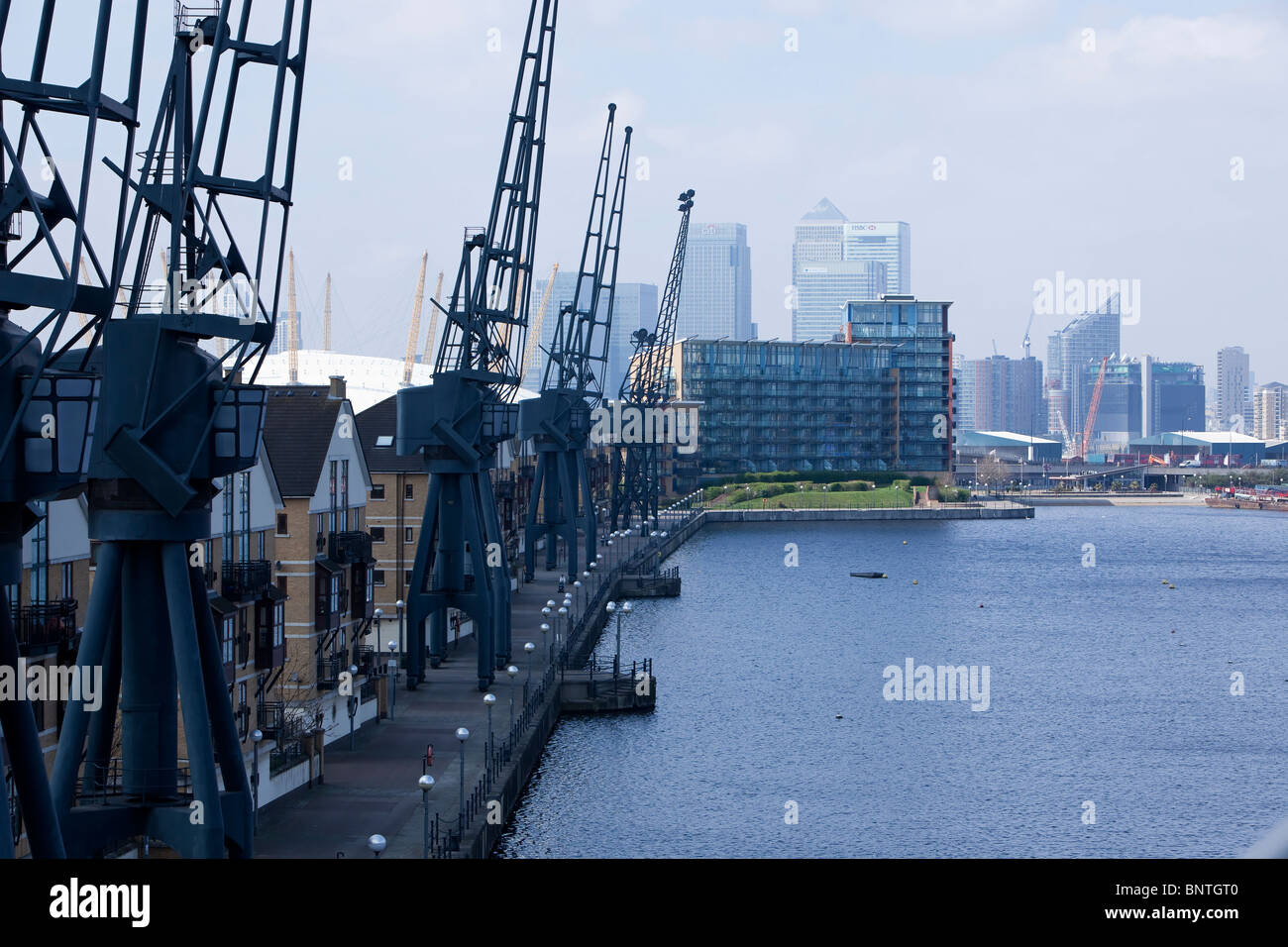 View of Canary Wharf and the City of London from Royal Victoria Dock ...