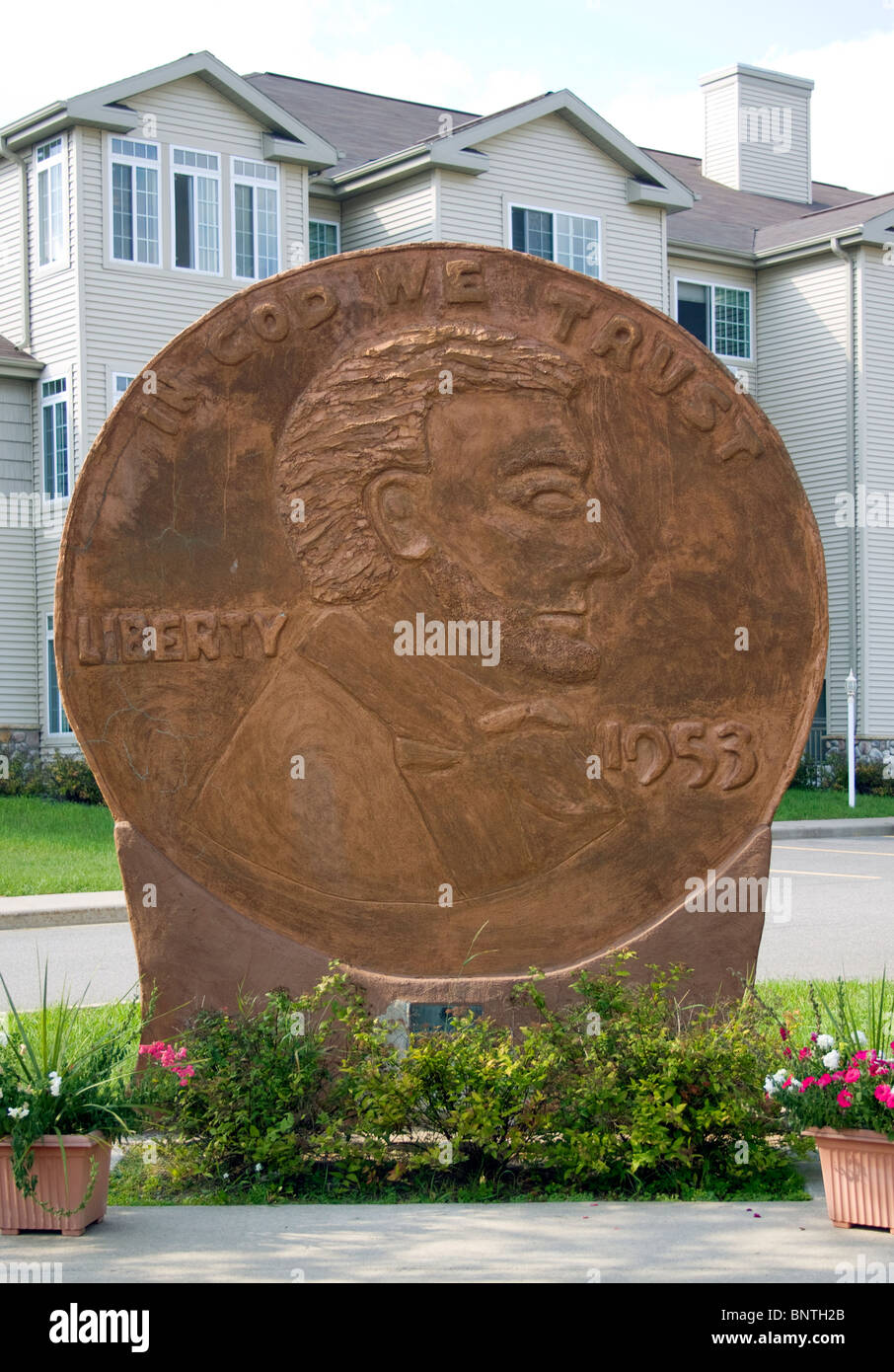 Giant Penny in Woodruff Wisconsin Stock Photo