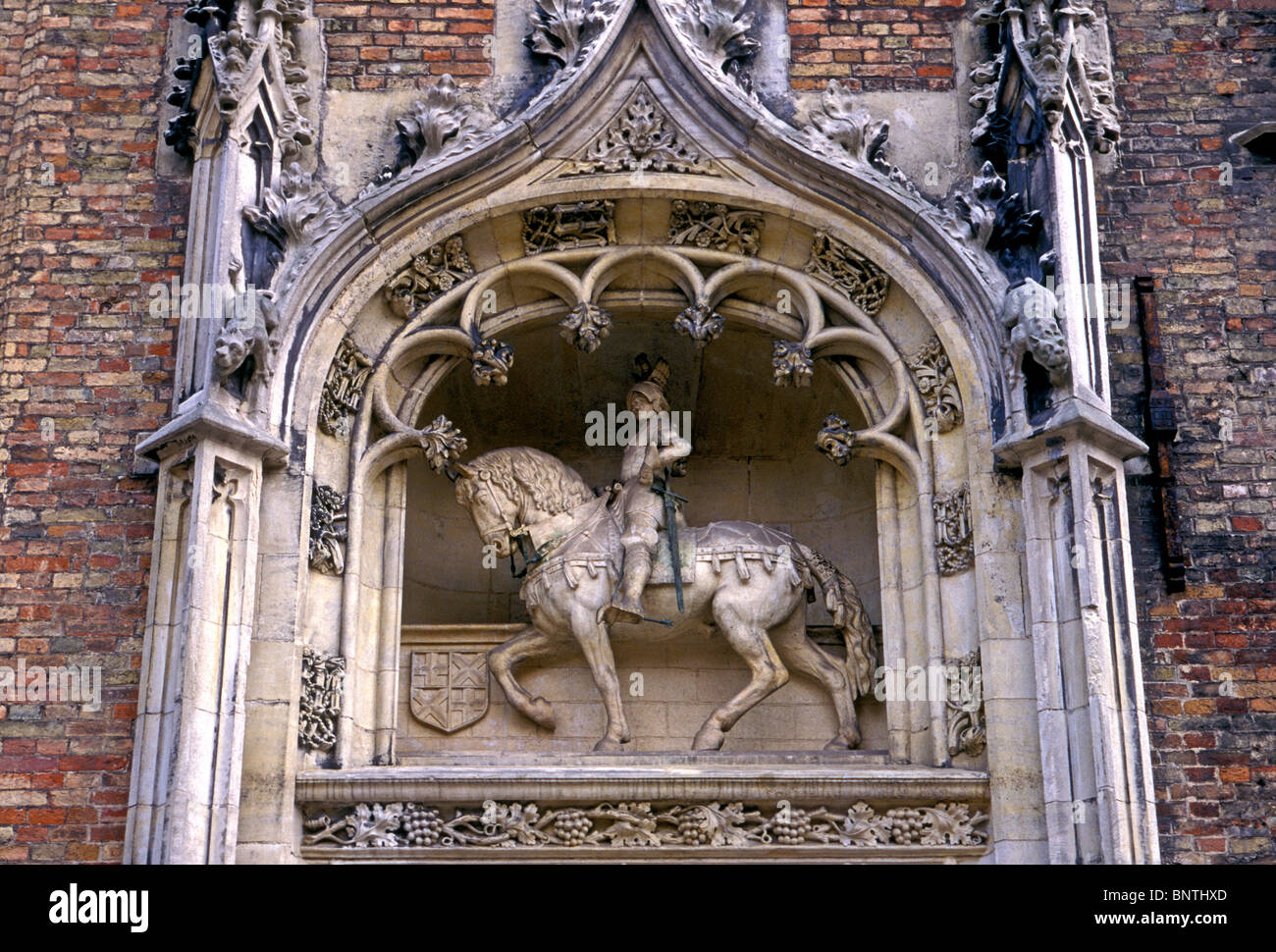 equestrian statue, statuary, sculpture, Gruuthuse Museum, Gruuthusemuseum, palace, mansion, city of Brugge, West Flanders Province, Belgium, Europe Stock Photo