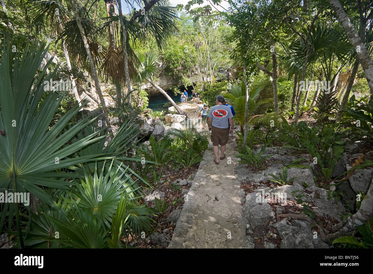 Path leading to Chac Mool, one of the cave systems on the Yucatan Peninsula of Mexico. Stock Photo
