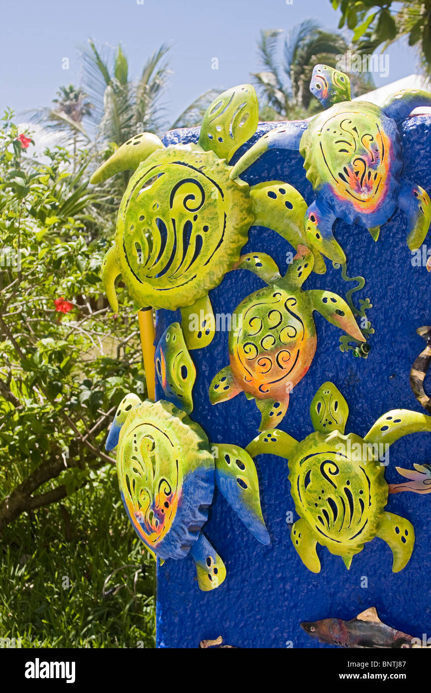 Locally made metal pins for sale at a resort along the Yucatan Peninsula of Mexico. Stock Photo