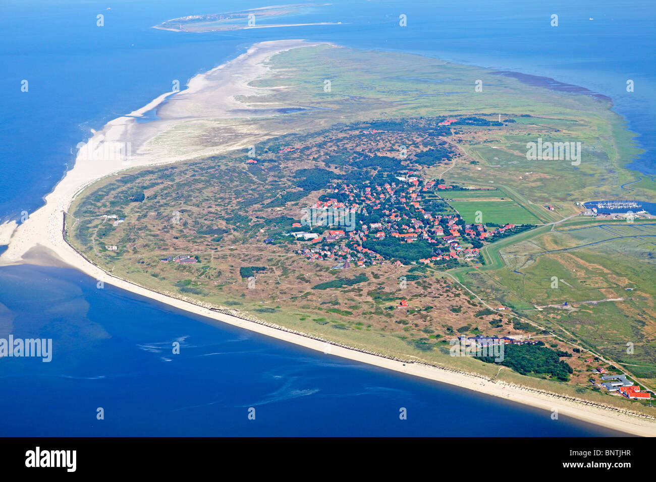 aerial photo of Spiekeroog island, East Friesland, Lower Saxony, Germany Stock Photo