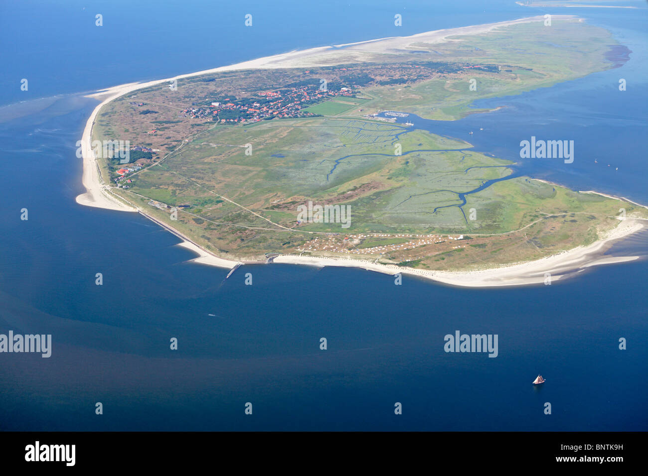 aerial photo of Spiekeroog island, East Friesland, Lower Saxony, Germany Stock Photo