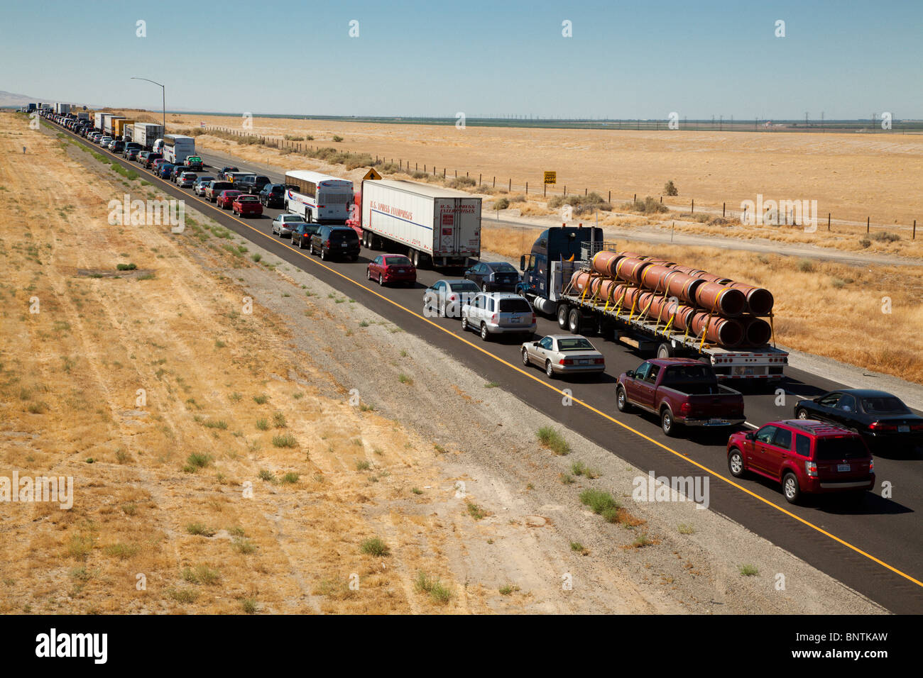 Traffic Jam on 5 Freeway north of Coalinga,California, United States of