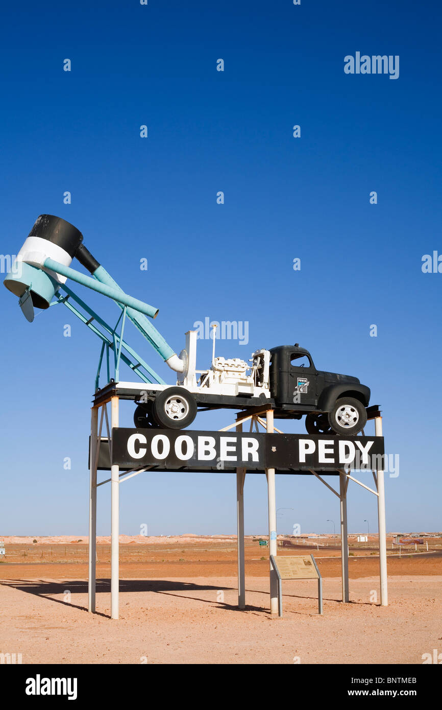 Blower truck welcoming visitors to the opal mining town of Coober Pedy, South Australia, AUSTRALIA. Stock Photo