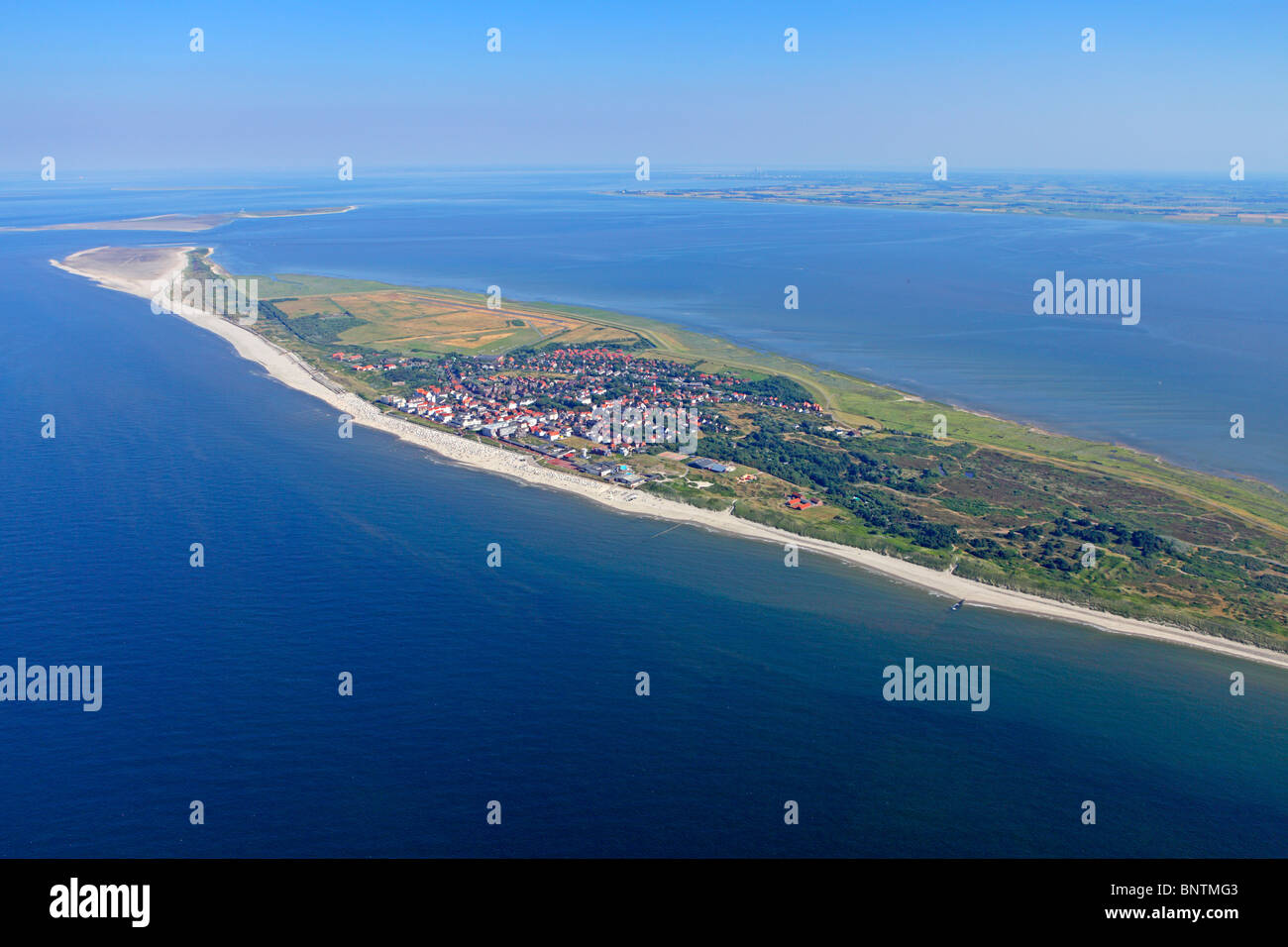 aerial photo of Wangerooge island, East Friesland, Lower Saxony, Germany Stock Photo