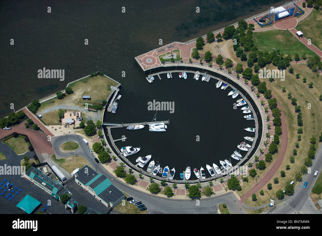 aerial view above circular marina Delaware river near Philadelphia Pennsylvania Stock Photo