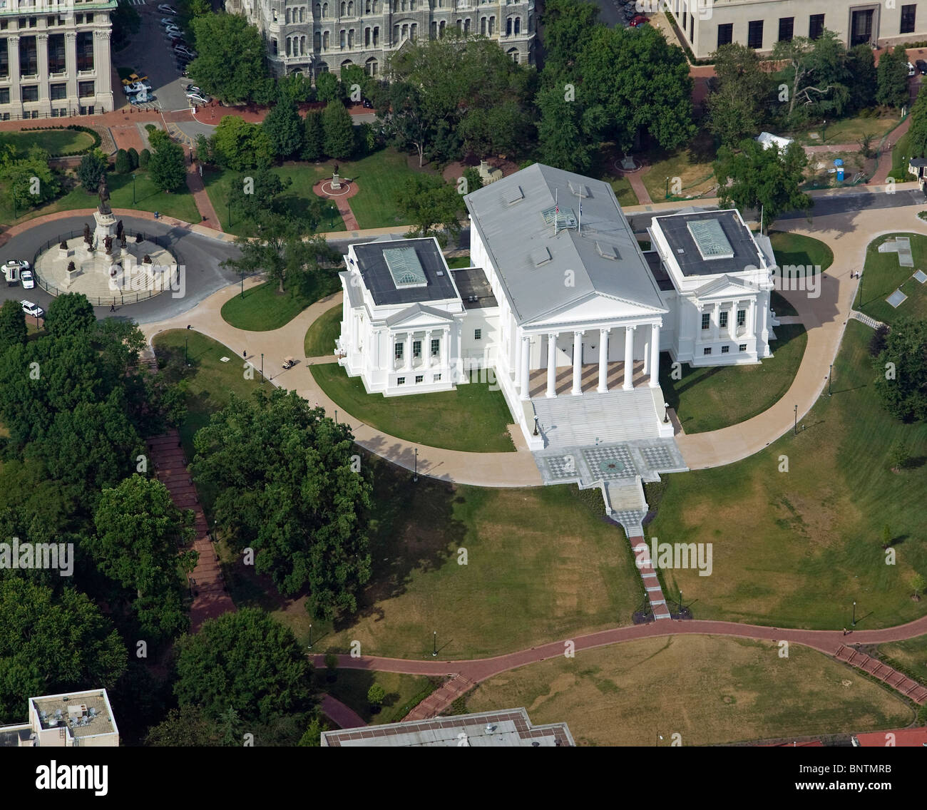 aerial view above state capitol building Richmond Virginia Stock Photo