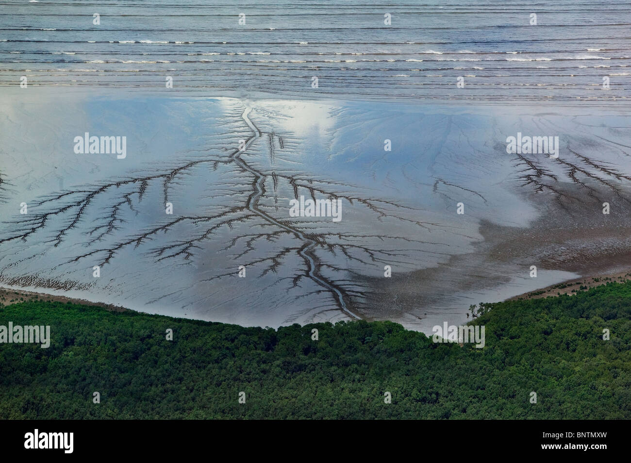 aerial view above mud flats low tide Panama bay Panama City Stock Photo