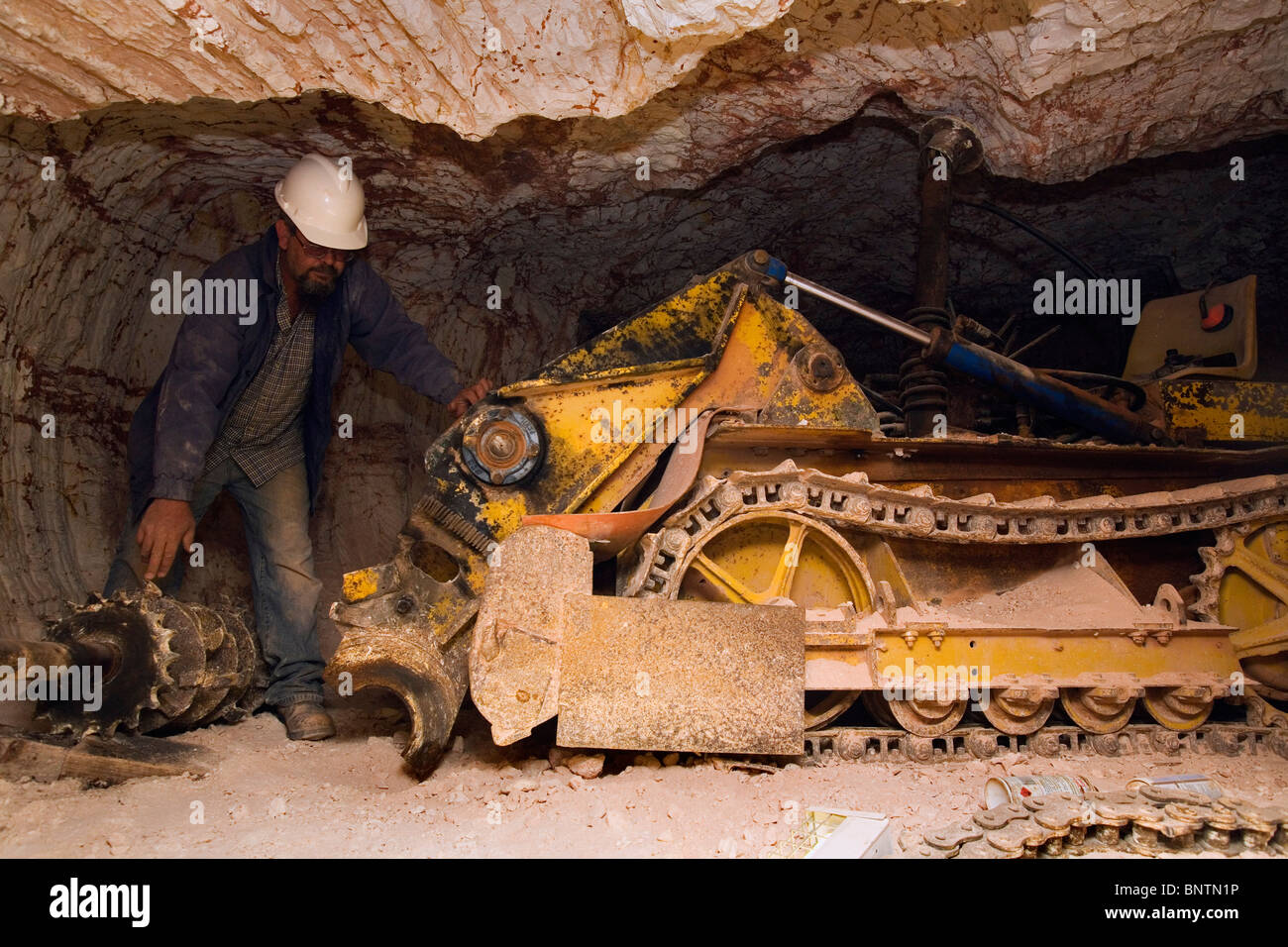Tunneling machine in an opal mine. Coober Pedy, South Australia ...