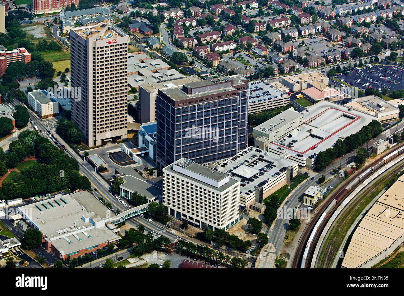 aerial view above Coca Cola corporate headquarters Atlanta Georgia Stock Photo