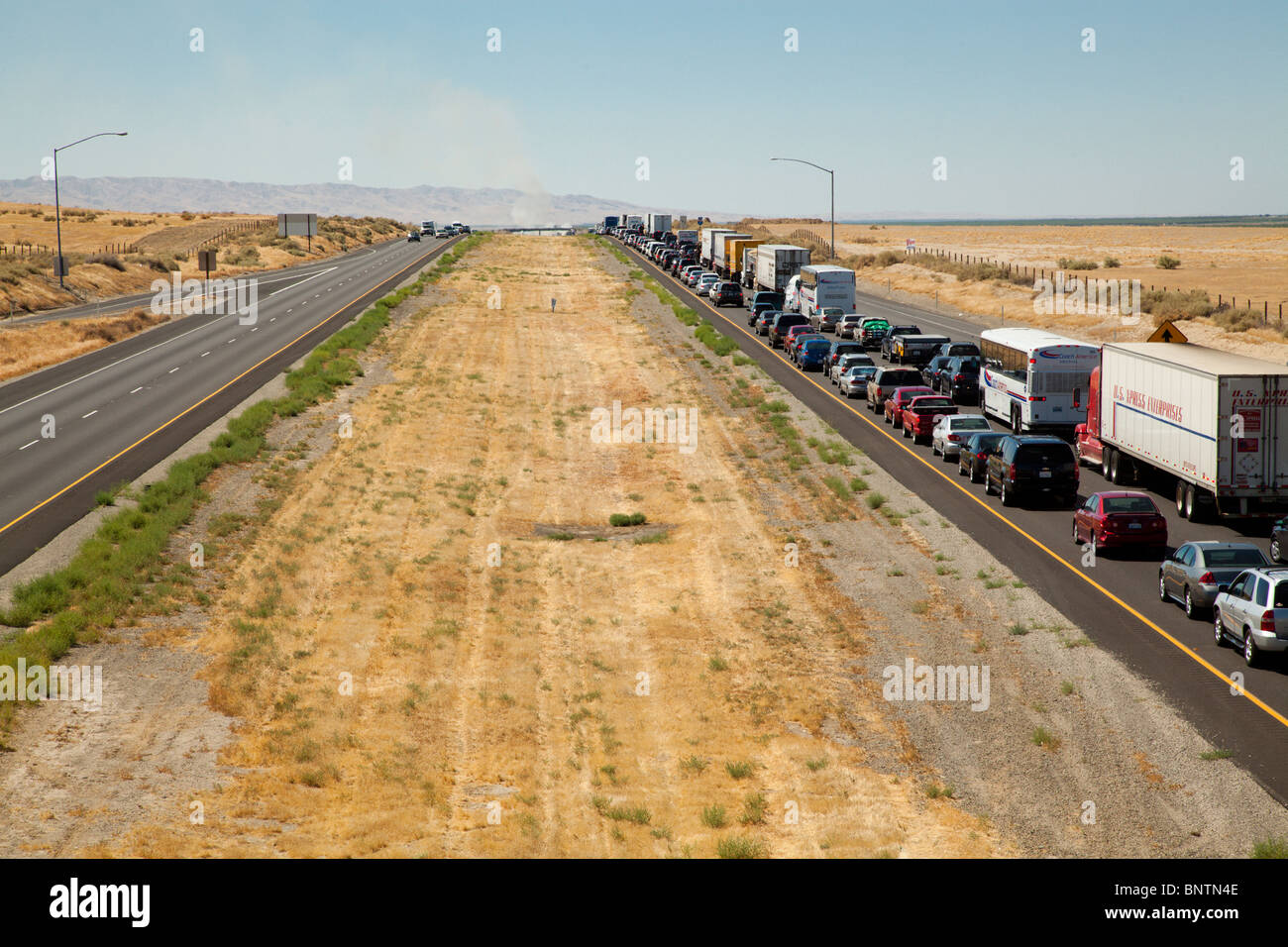 Traffic Jam on 5 Freeway north of Coalinga,California, United States of