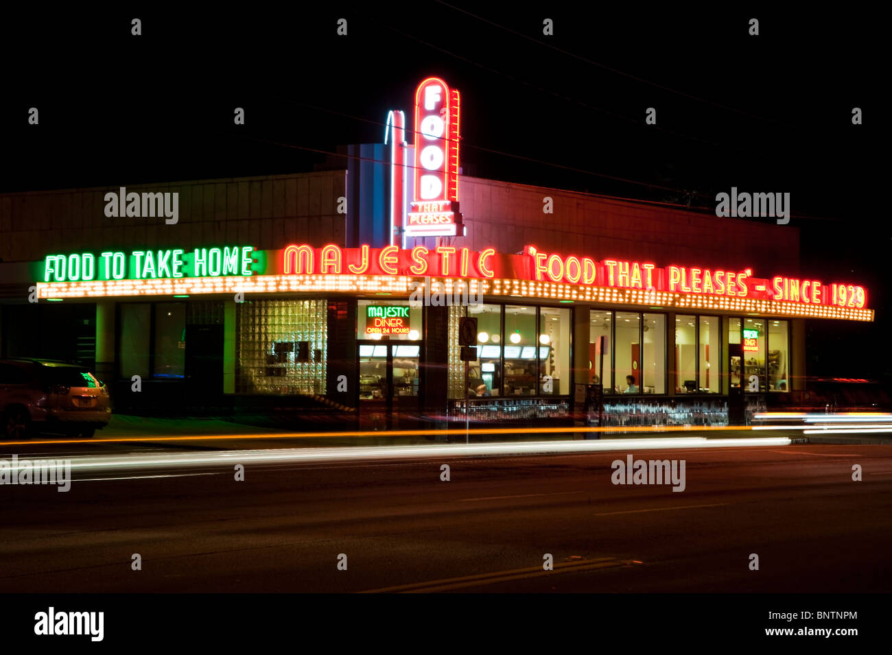 Night shot of the Majestic Diner in Atlanta Georgia Stock Photo