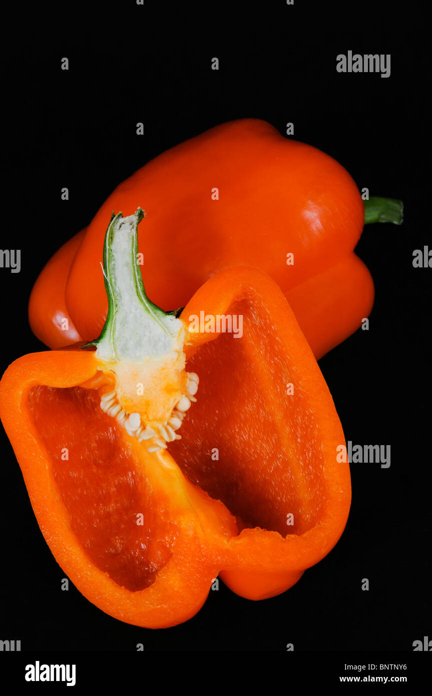 Inside View of Orange Bell Pepper Stock Photo