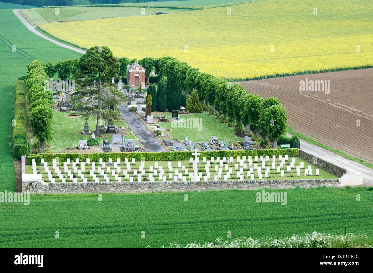 French civil and British military cemeteries together at Suzanne Somme France Stock Photo